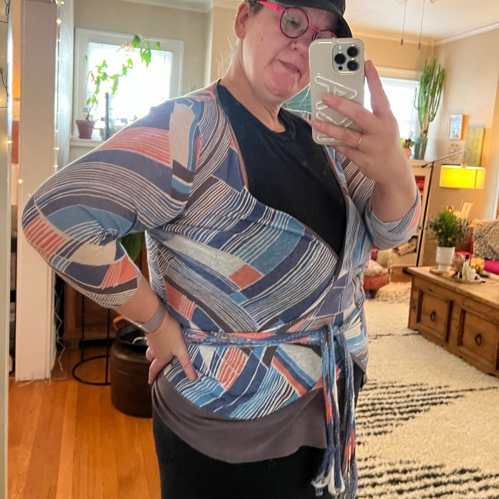 Anthropologie Moth Multi Stripe Wrap Cardigan In L - image 2